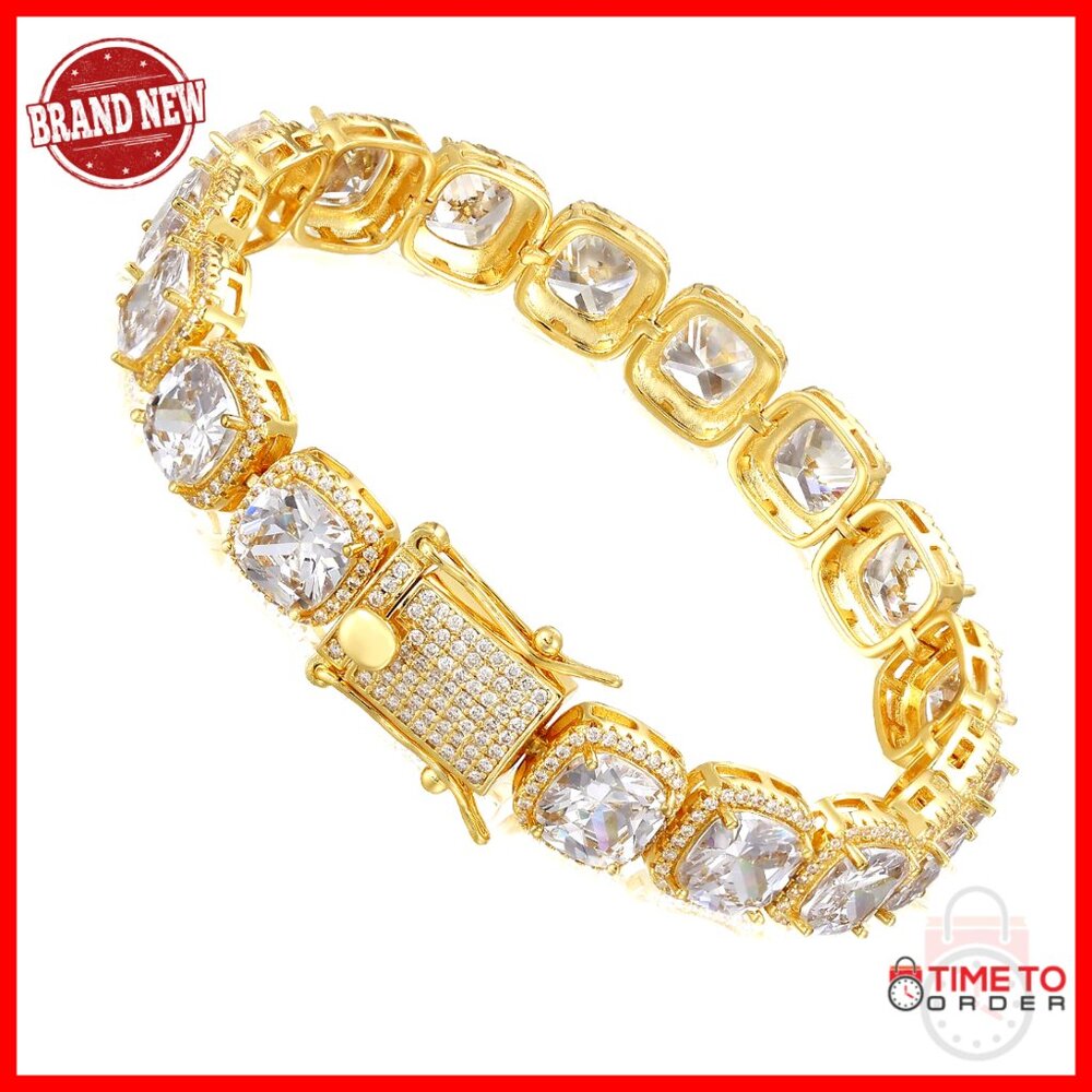 10mm Tennis Bracelet 18k Gold Plated Iced Out Chain 7.5-8.5 Inch